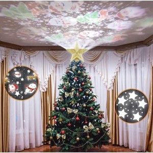 Christmas Tree Topper Lighted 3D Hollow Golden Star with Rotating Projection Lig